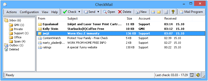 CheckMail is a powerful POP3 email checking program.